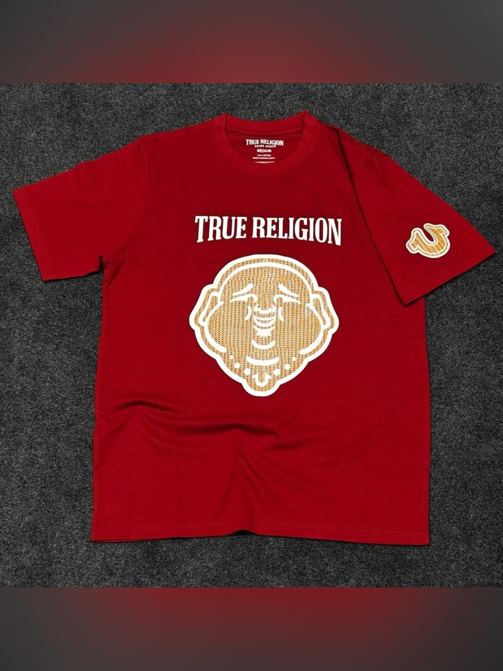 True Religion Red Graphic Short Sleeve Tee with Gold Logo